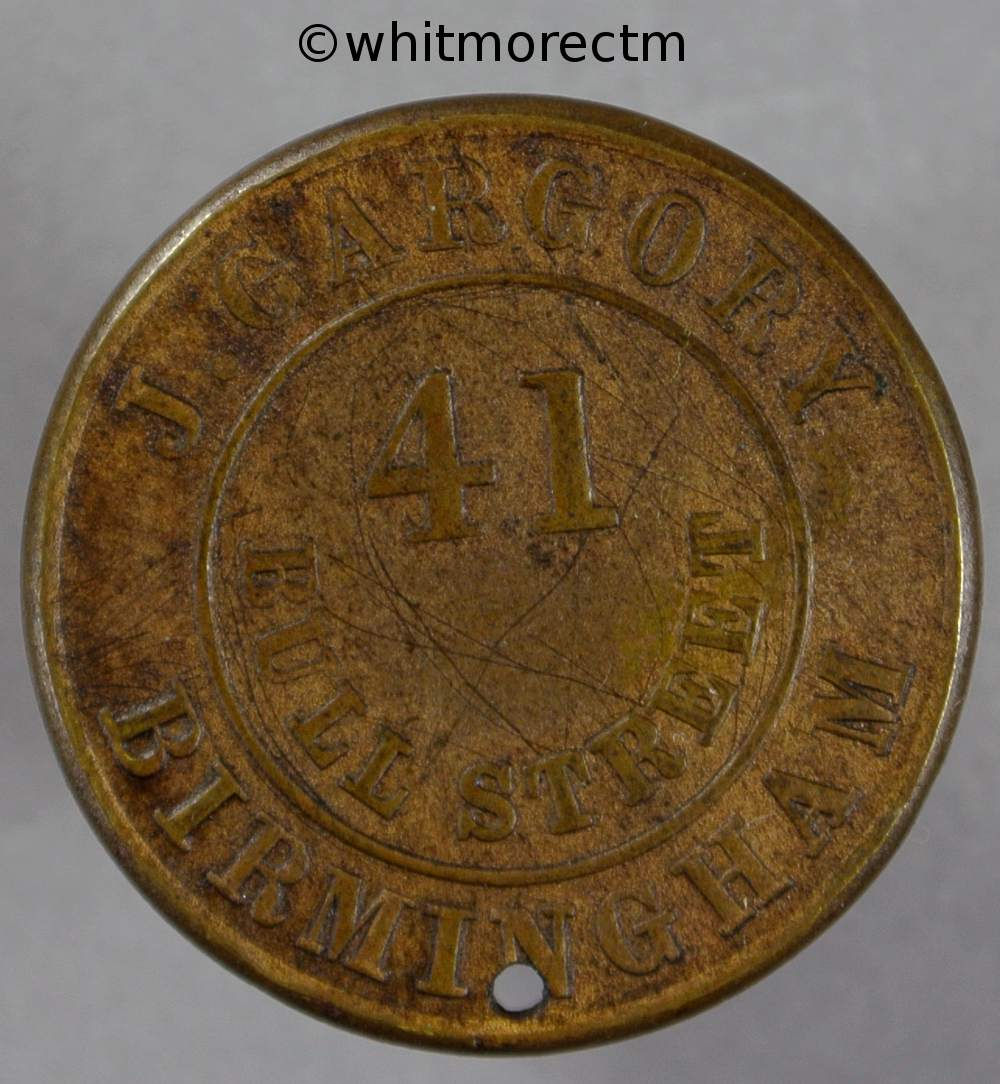 Unofficial Farthing Birmingham 407 J.Gargory 41 Bull St Small piercing