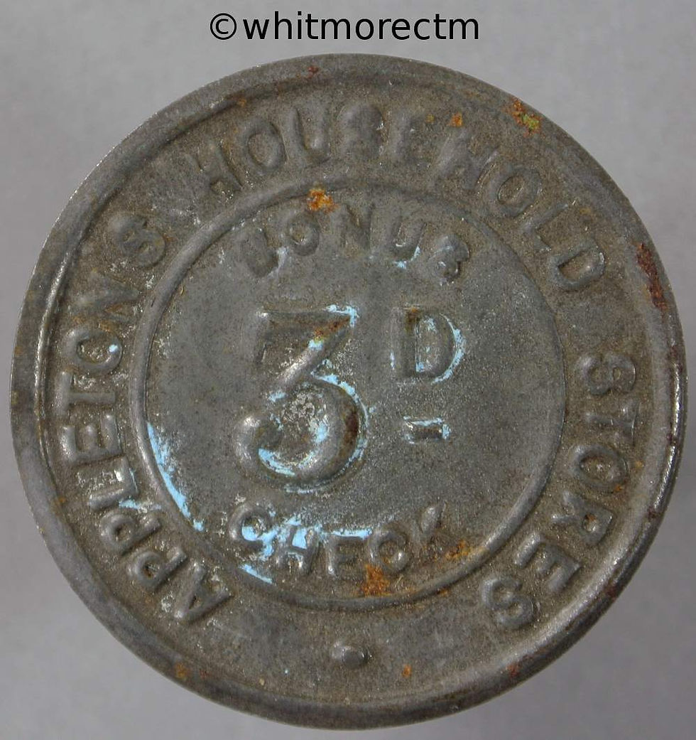 Bonus Token - Liverpool 29mm 3d Appletons Household Stores. Bonus check - obv