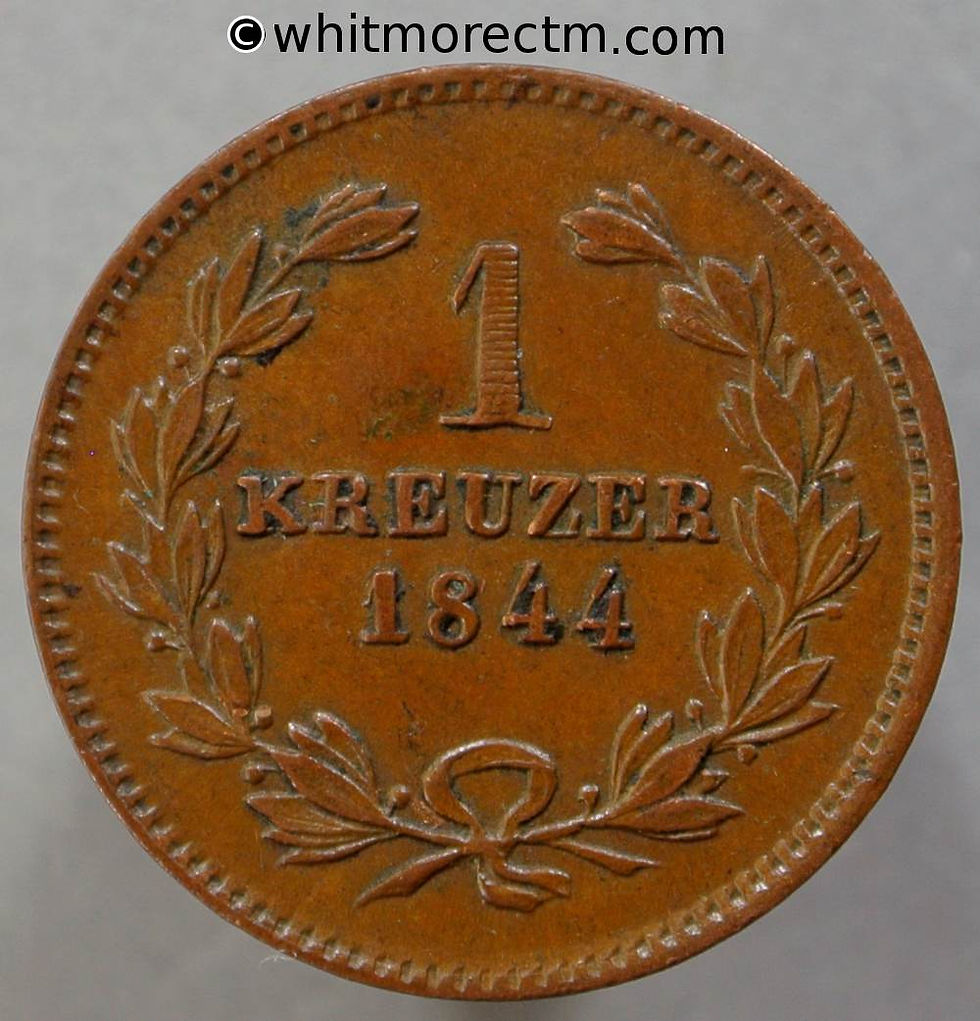 1844 Germany Baden C102 1 Kreuzer coin