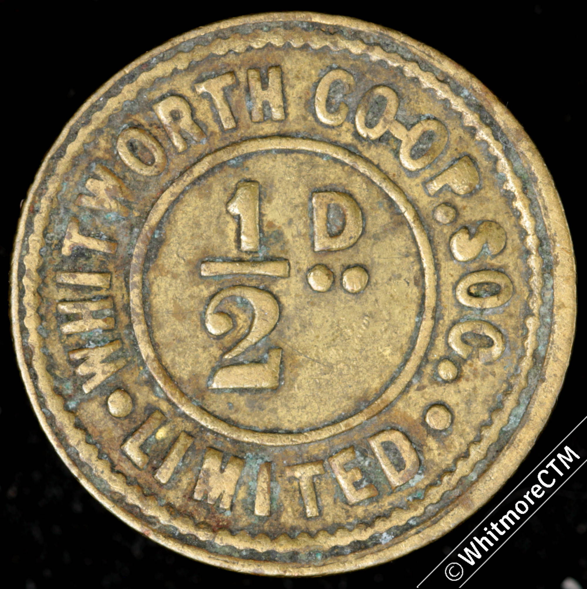 Co-Operative Society Token Whitworth (Lancs) 19mm ½D  Same both sides Rains 21