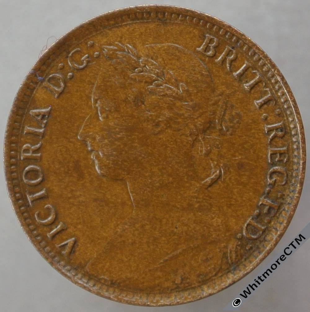 1890 British Bronze Farthing Victoria Bun Head.