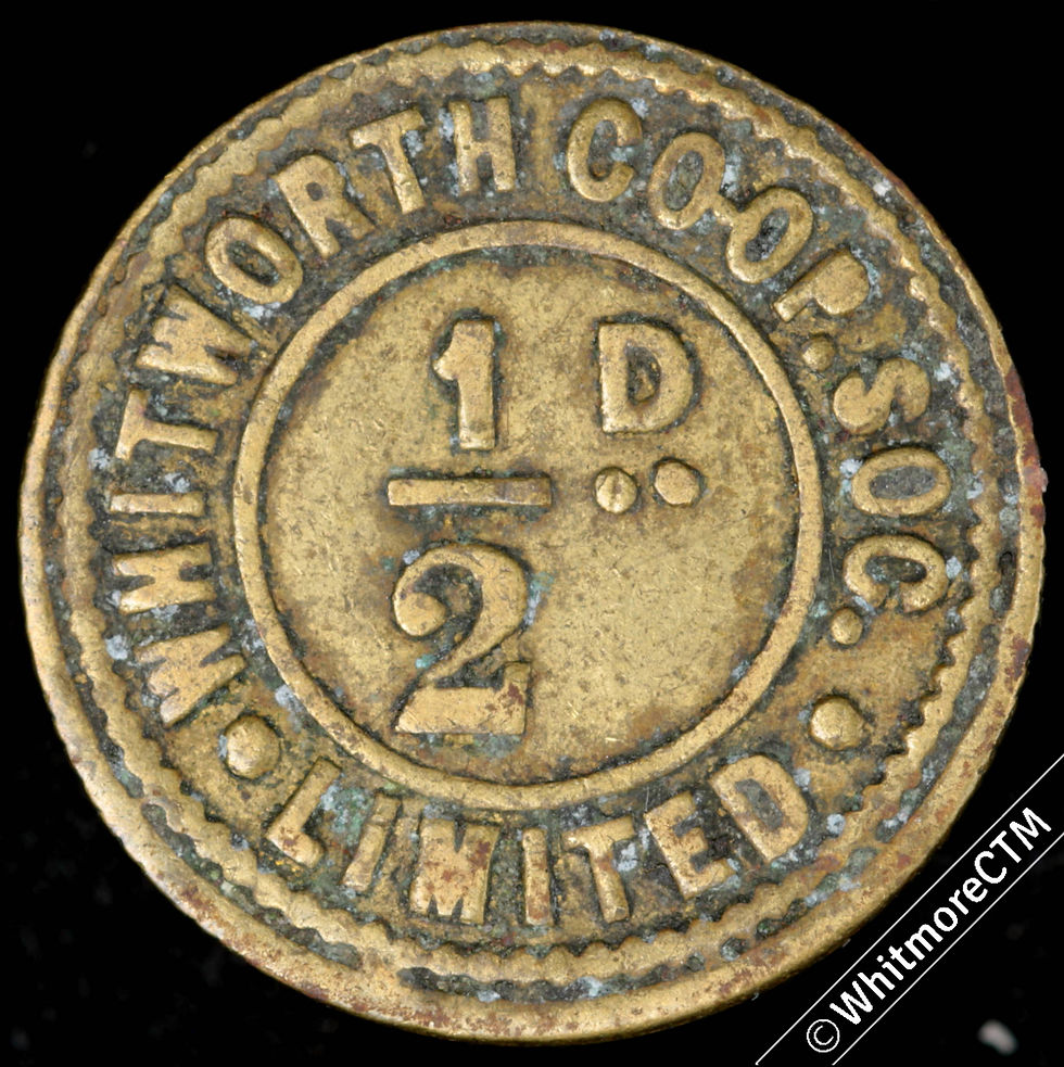 Co-Operative Society Token Whitworth (Lancs) 19mm ½D  Brass Rains 21