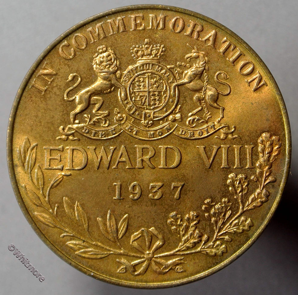 Thumbnail: 1937 Intended Coronation Edward VIII Medal 35mm WE6660A3 Gilt bronze