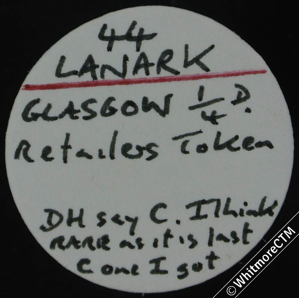 Thumbnail: 18th Century Farthing Token Glasgow 44 Arms / Retailers token.