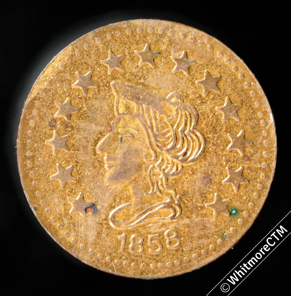 USA Model / Toy coin 13mm 1858 Liberty Head / California Gold 1/2 - Rogers 2476a