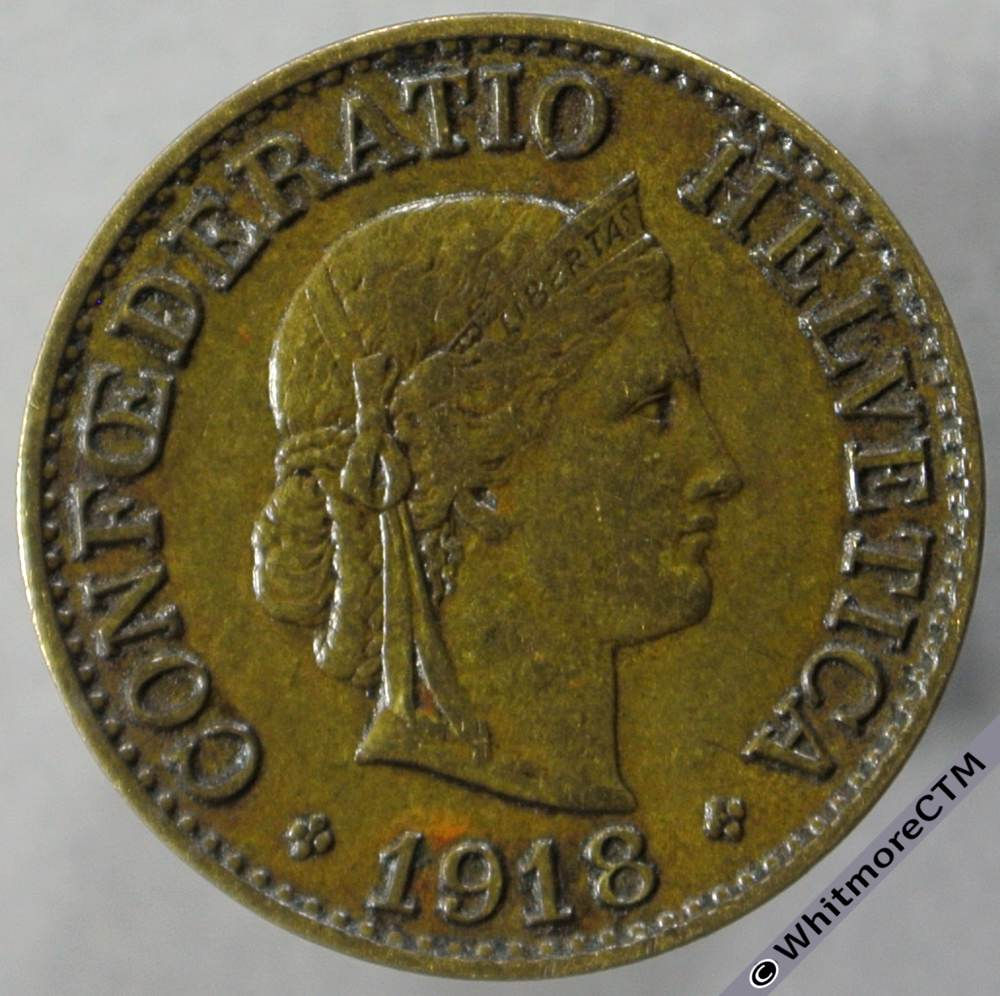 1918B Switzerland 10 Centimes (Rappen) - Brass obv