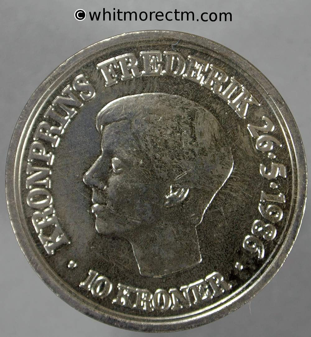 1986 Denmark K865 10 Kroner coin Crown Prince 18th Birthday