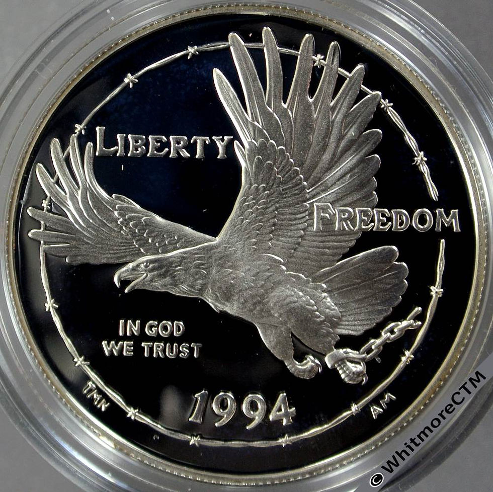Thumbnail: 1994 USA $1 Prisoner of War Museum rev - Silver proof in de-luxe case