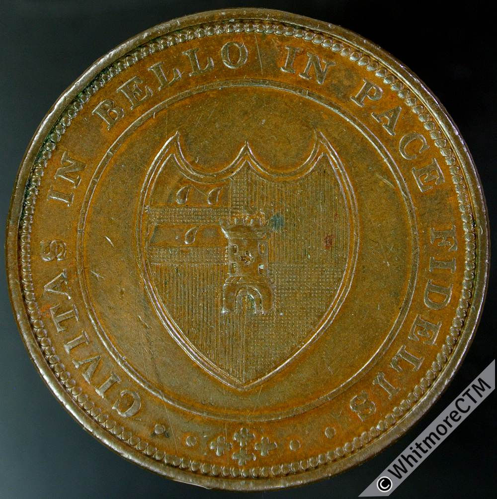 19th Century Penny Token Worcester 1254 1811 Arms of City / Value in wreath