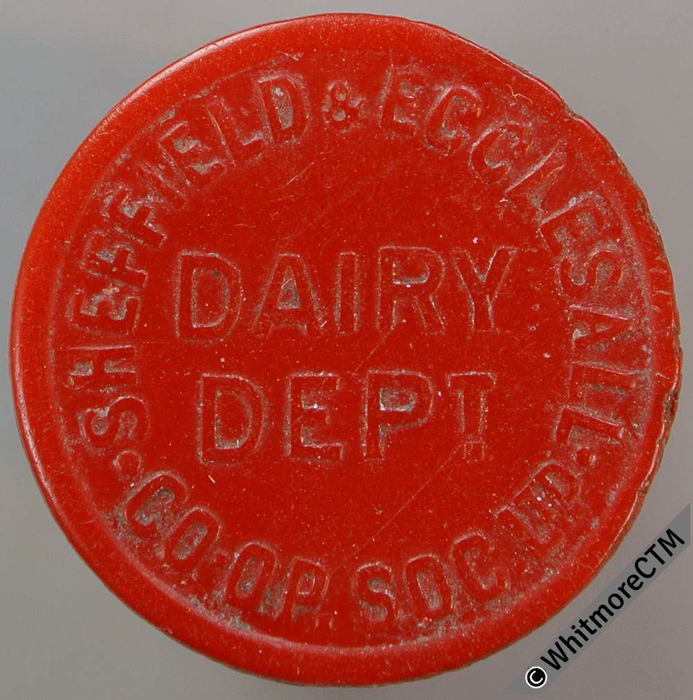 Co-Operative Society Token Sheffield & Ecclesall 22mm 1 Pt. Dairy. Red Plastic