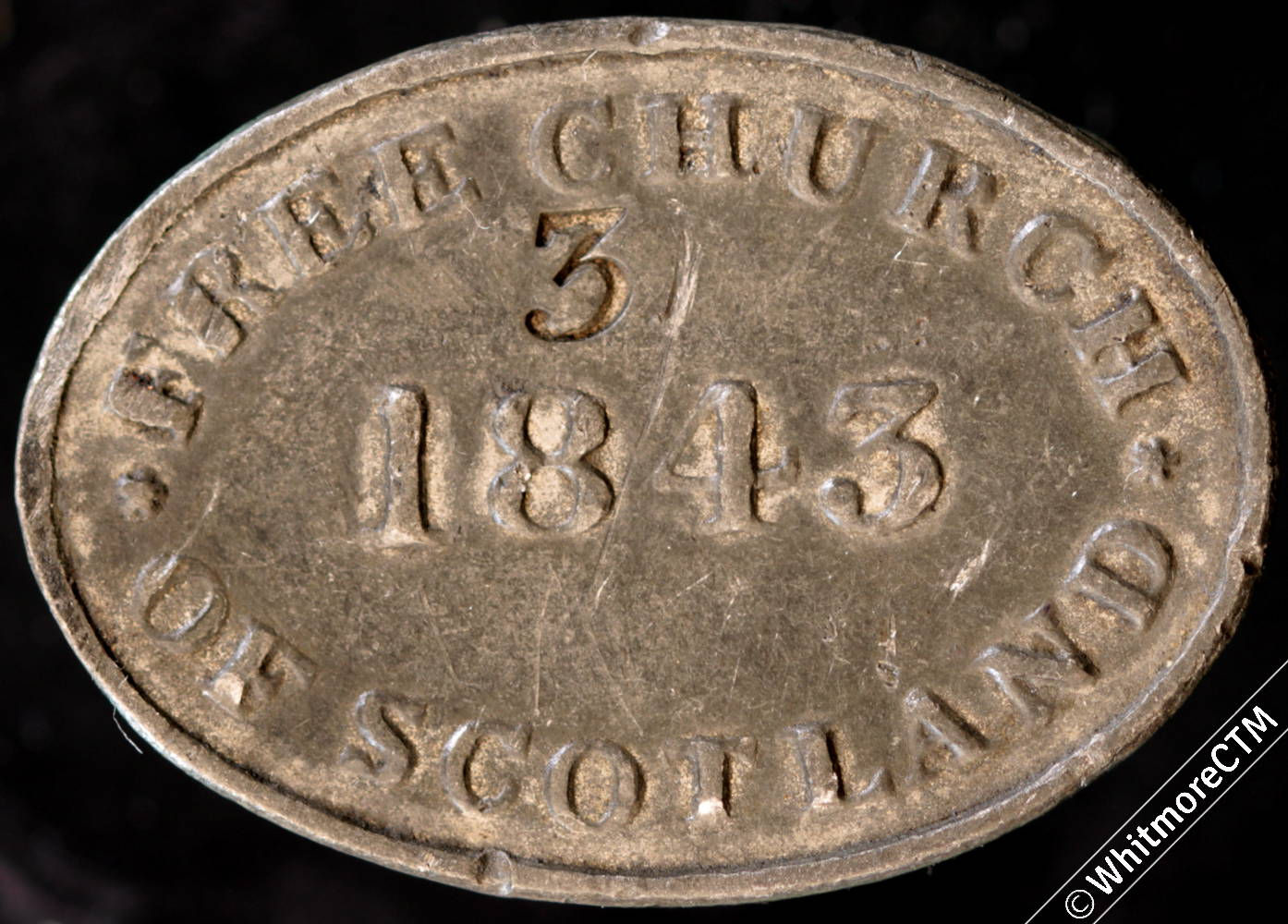 Communion Token 30x21mm Free Church of Scotland Stamped 3.  Oval.