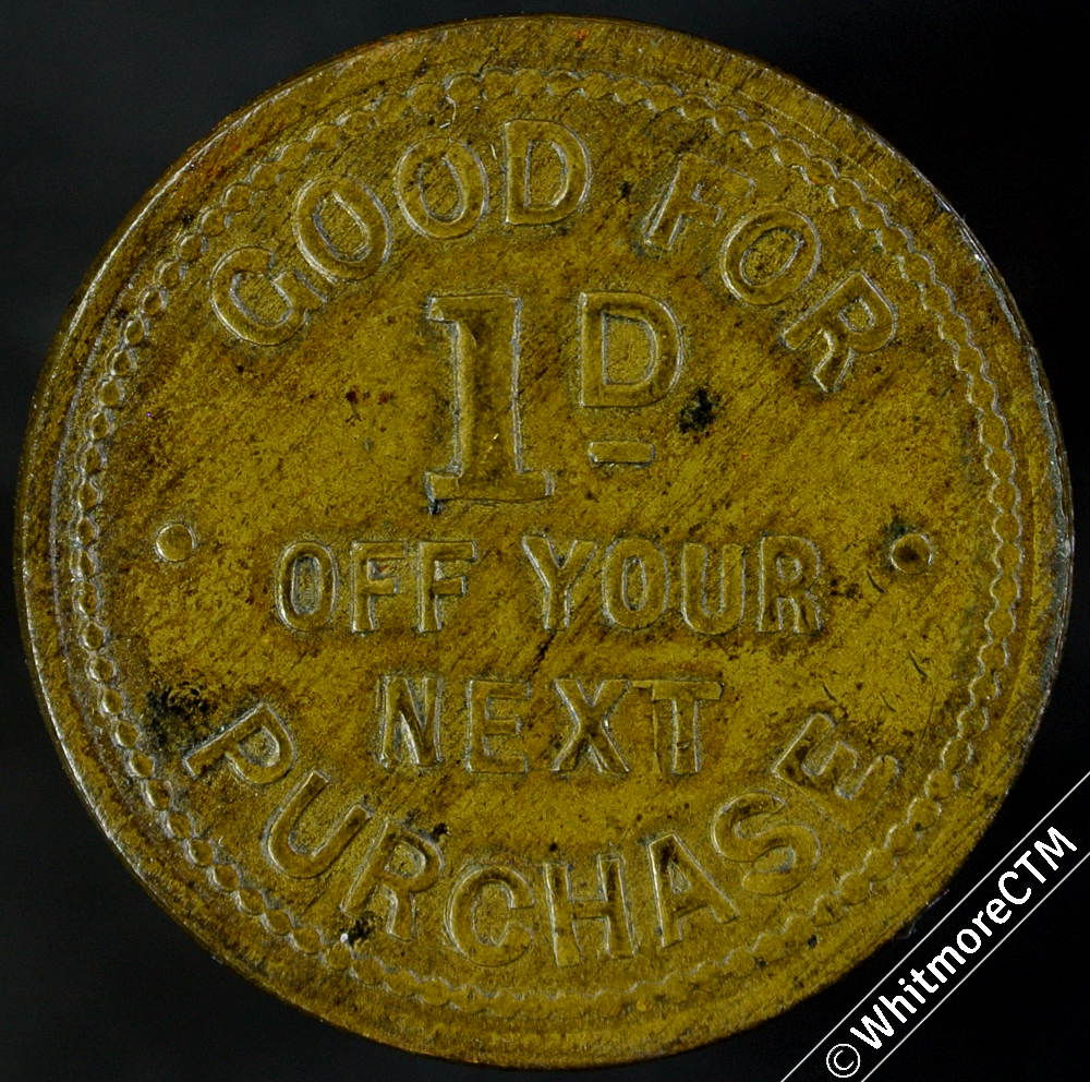 Bonus Token Maidenhead 26mm J. Moore's outfitter 12 High St. good for 1d. brass