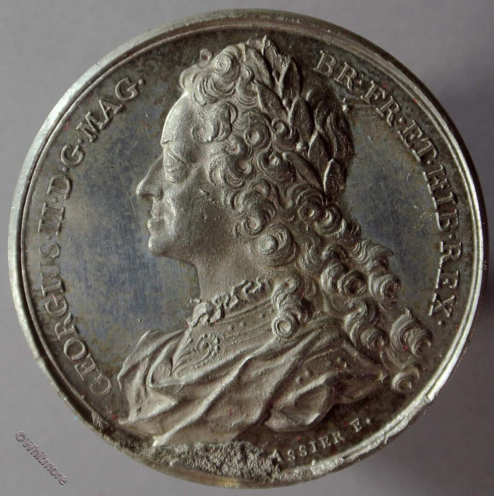 George II B1437-33 Laureate bust L.  By Thomason after Dassier.  White metal