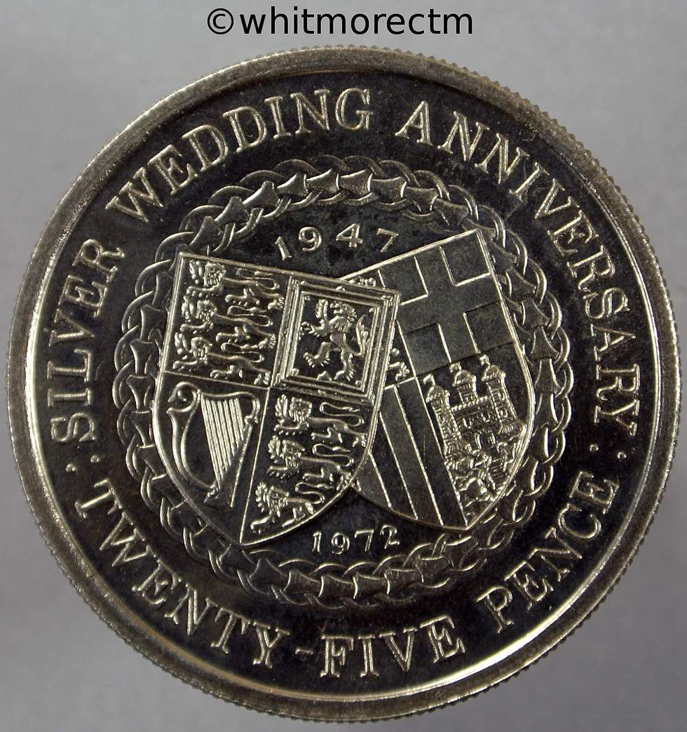 1972 Isle of Man 25 Pence Y8 Silver Wedding Half Crown rev