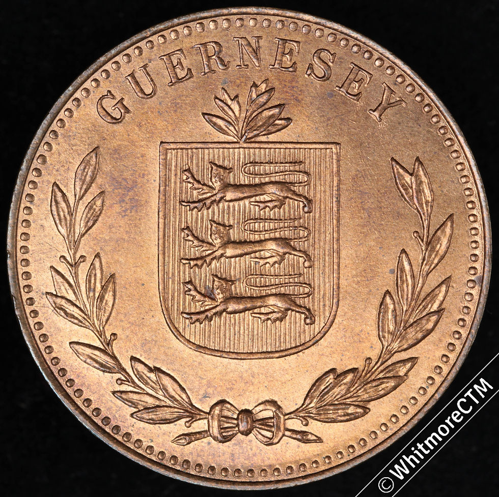 1949H Guernsey 8 Doubles E100 - 80% Luster Obv