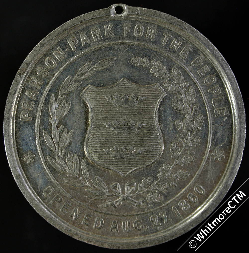 Kingston Upon Hull 1860 Pearson Park Medal 41mm by W.F.Aston. White metal