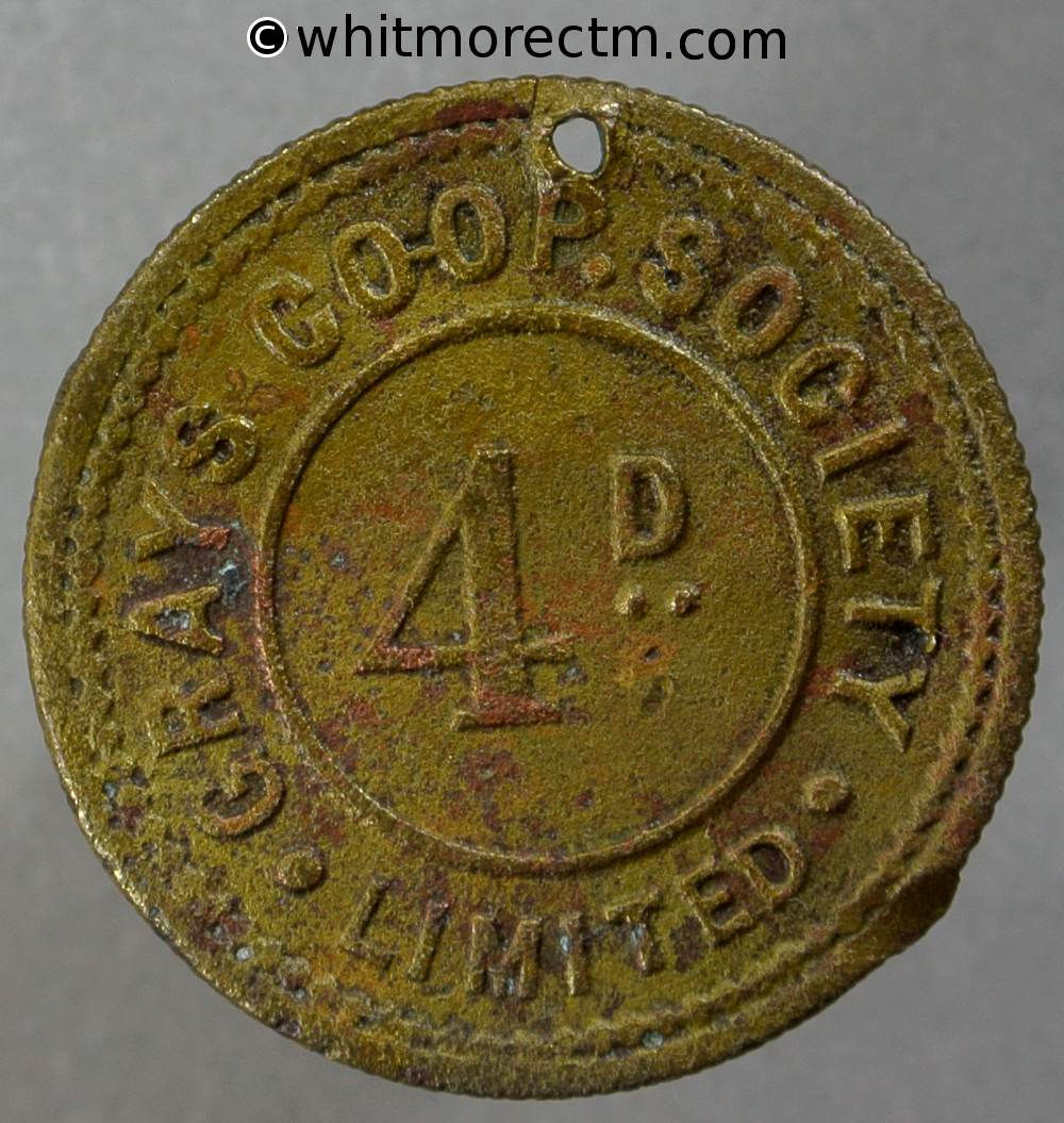 Co-Operative Society Token Grays 25mm 4D Same both sides - Brass Pierced