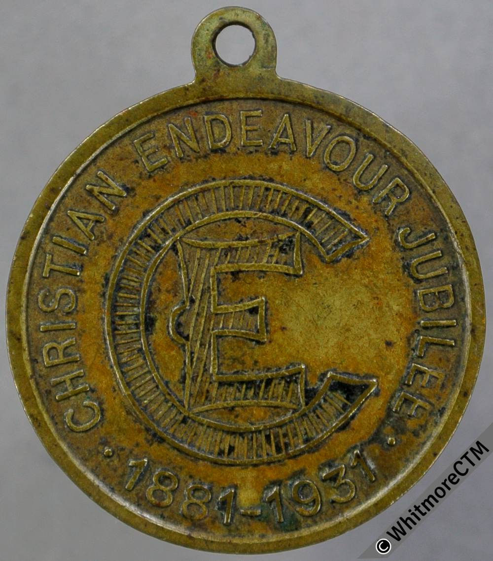 1931 Francis E.Clark Christian Endeavour Jubilee Medal 23mm Brass + suspender.