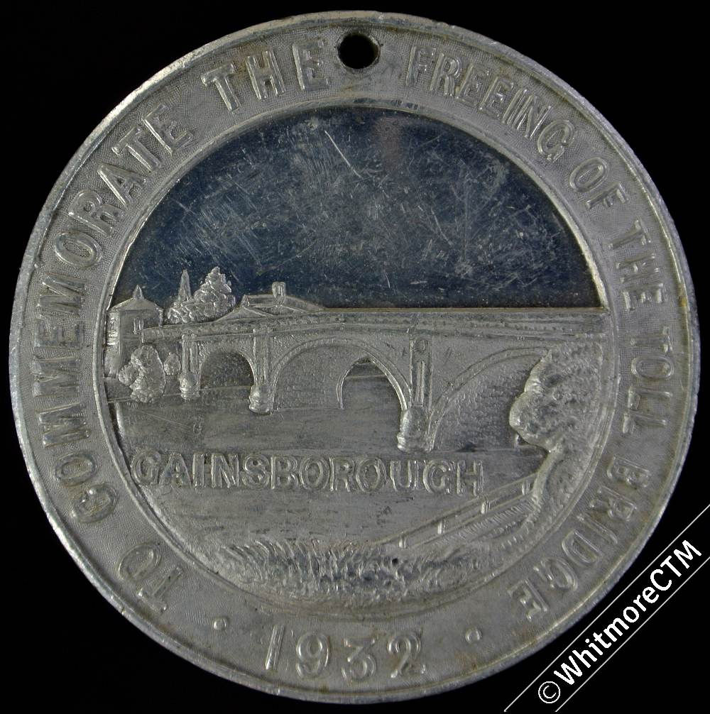 Gainsborough 1932 Freeing of the toll bridge Medal 38mm View of bridge Aluminium