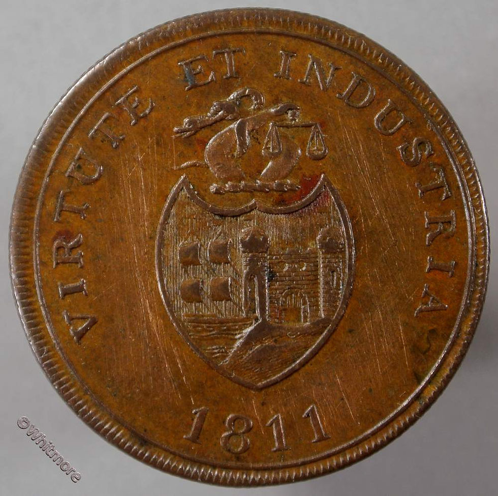 19th Century Penny Bristol 436 1811 Virtute et Industria Arms B. B. & Copper Co - obv
