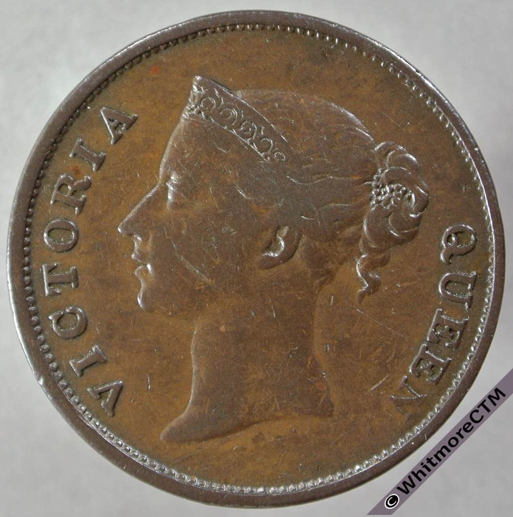 1845 Straits Settlements 1 Cent obv - Queen Victoria British Crown Colony