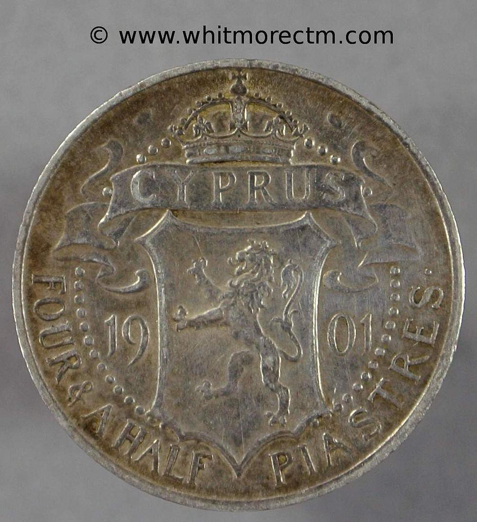 1901 Cyprus Y5 4½ Piastre coin