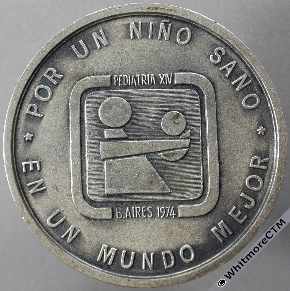 1974 Argentina 14th International Pediatric Congress Medal 50mm Silvered bronze obv