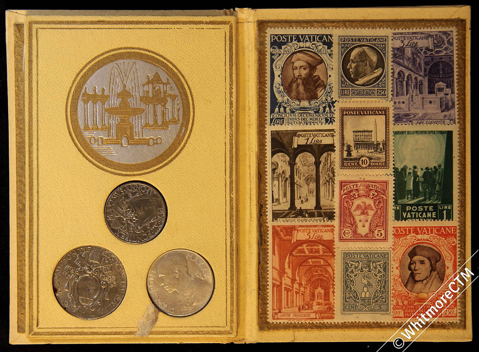 Thumbnail: Vatican Pius XII Souvenir booklet with coins (3) and stamps (18) 130x87mm