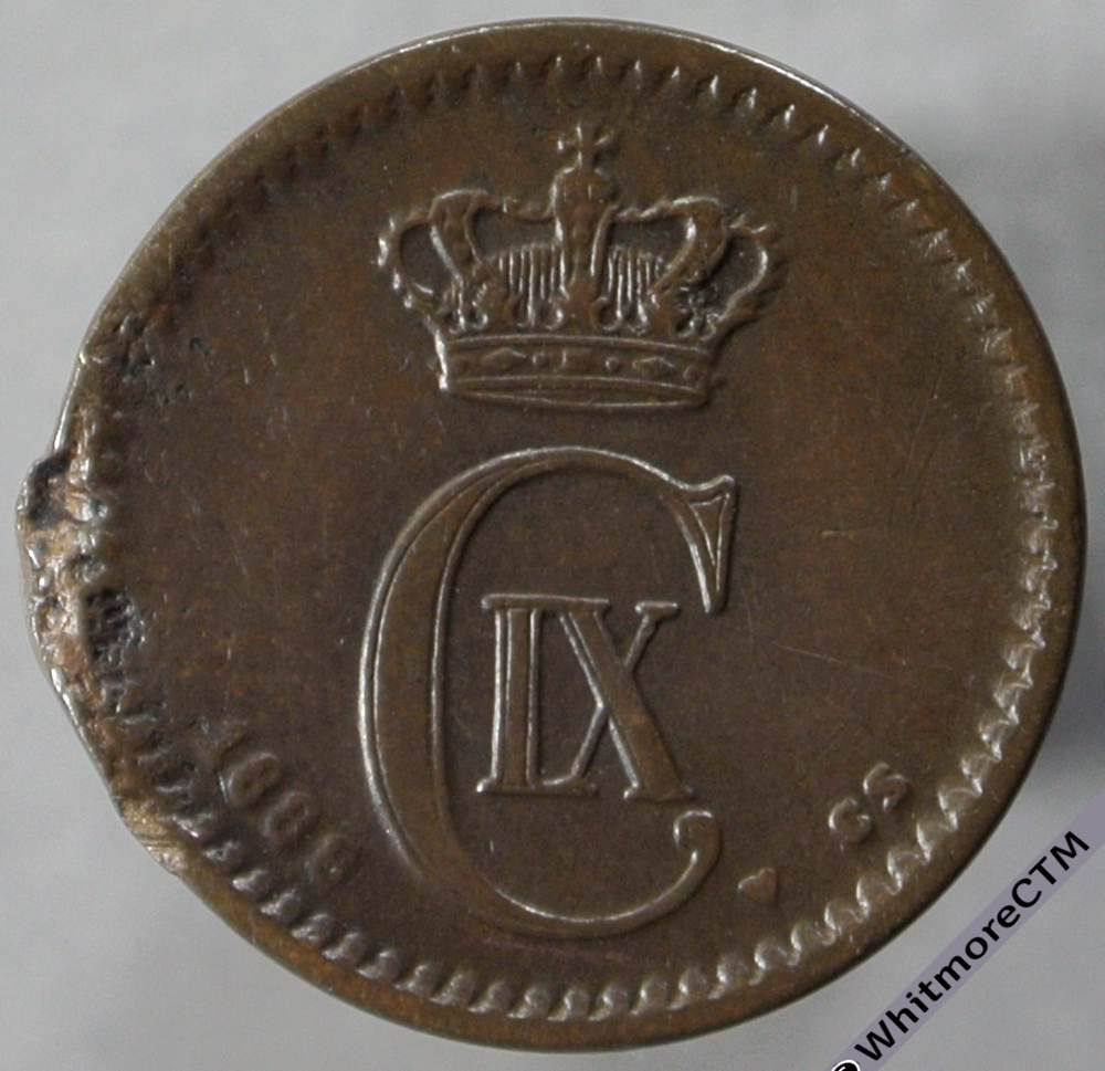 1888 Denmark 1 Ǿre obv - Rare. Edge damage