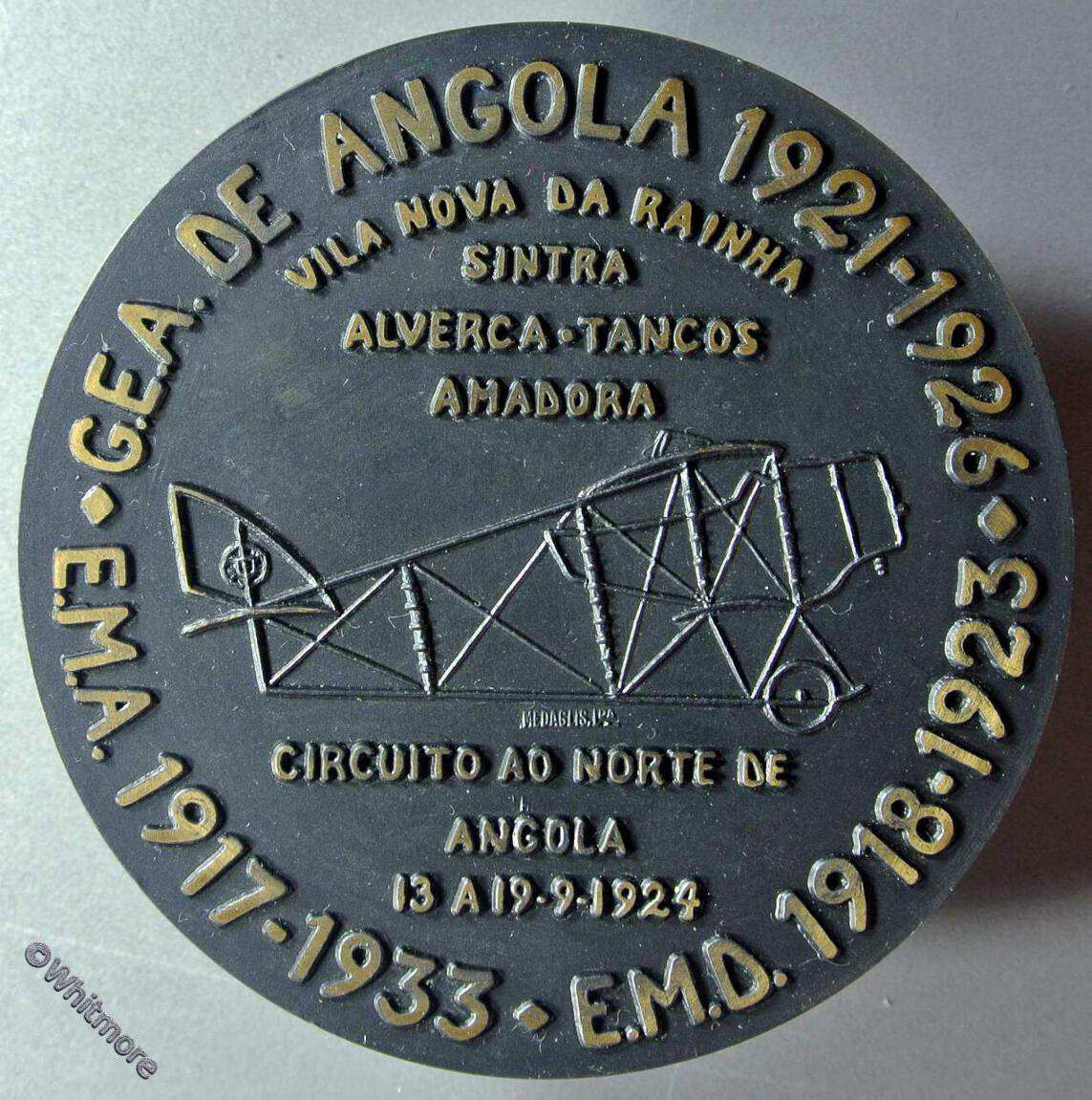 1933 Angola Portugal Caudron G3 Biplane Medal 79mm Boxed