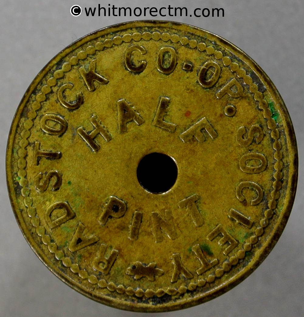 Radstock (Somerset)  Co-Operative Society Token 25mm Half Pint. Brass