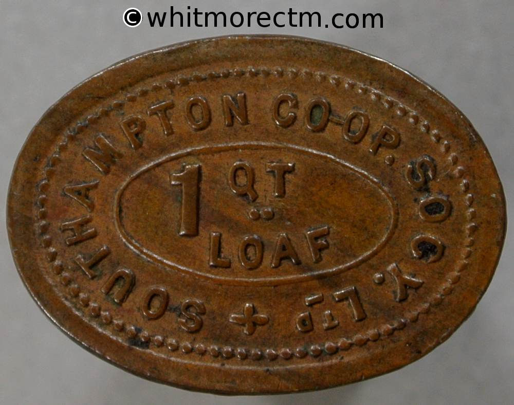 Southampton Co-Operative Society Token 22x16mm 1 Qt Loaf - Oval bronze