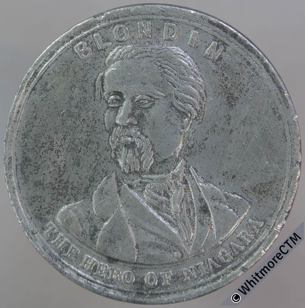 1860 Charles Blondin crossing Niagra Falls on tightrope Medal 35mm B2672Var. WM