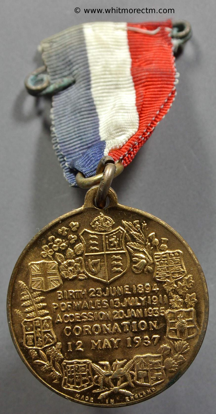 Thumbnail: 1937 Intended Coronation Medal 32mm Edward VIII WE6572B ring ribbon & pin