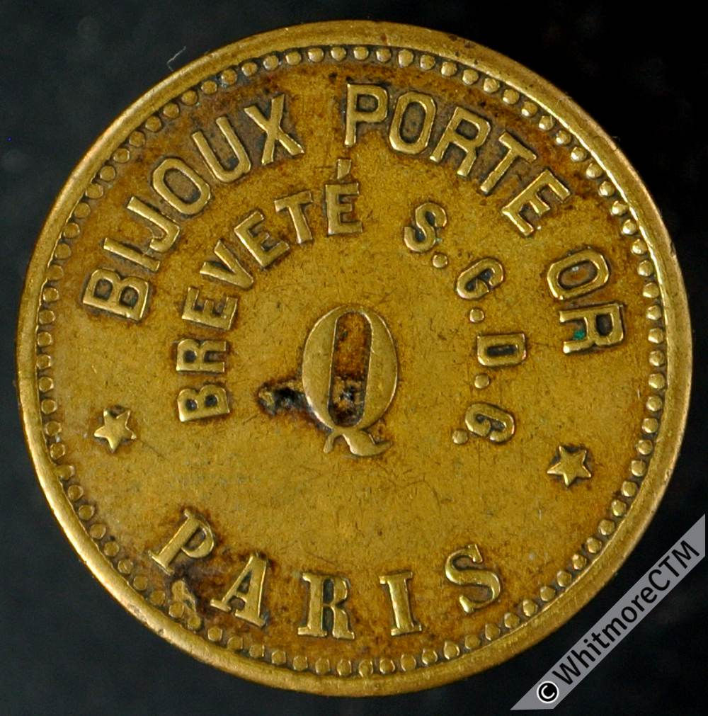 France / Britain Paris Bijoux Porte Or Token 19mm Victoria young Head  - Brass