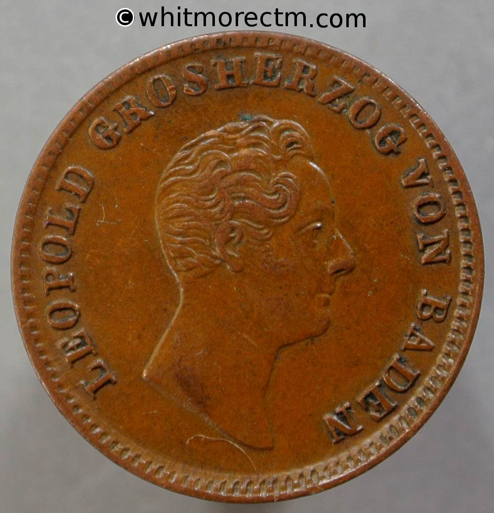 1844 Germany Baden C102 1 Kreuzer coin obv