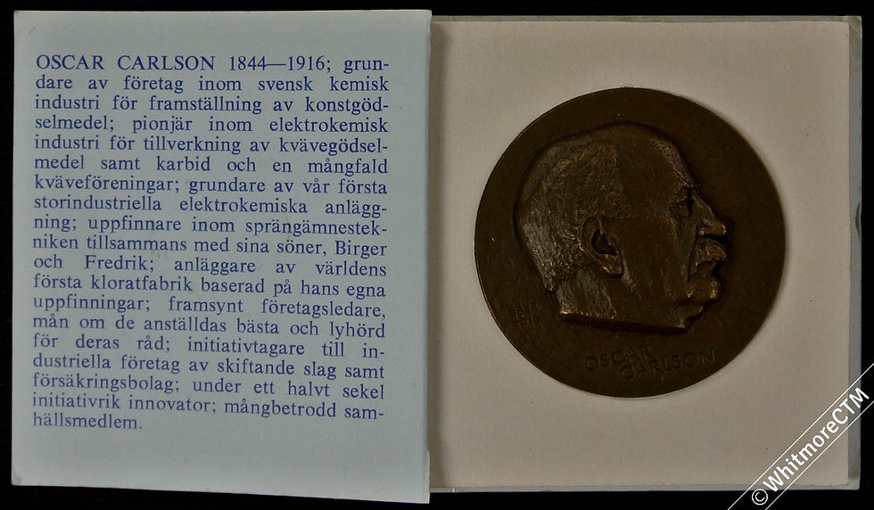 Thumbnail: 1970 Sweden Oscar Carlson 1844­-1916 Medal 45mm Bronze in descriptive card