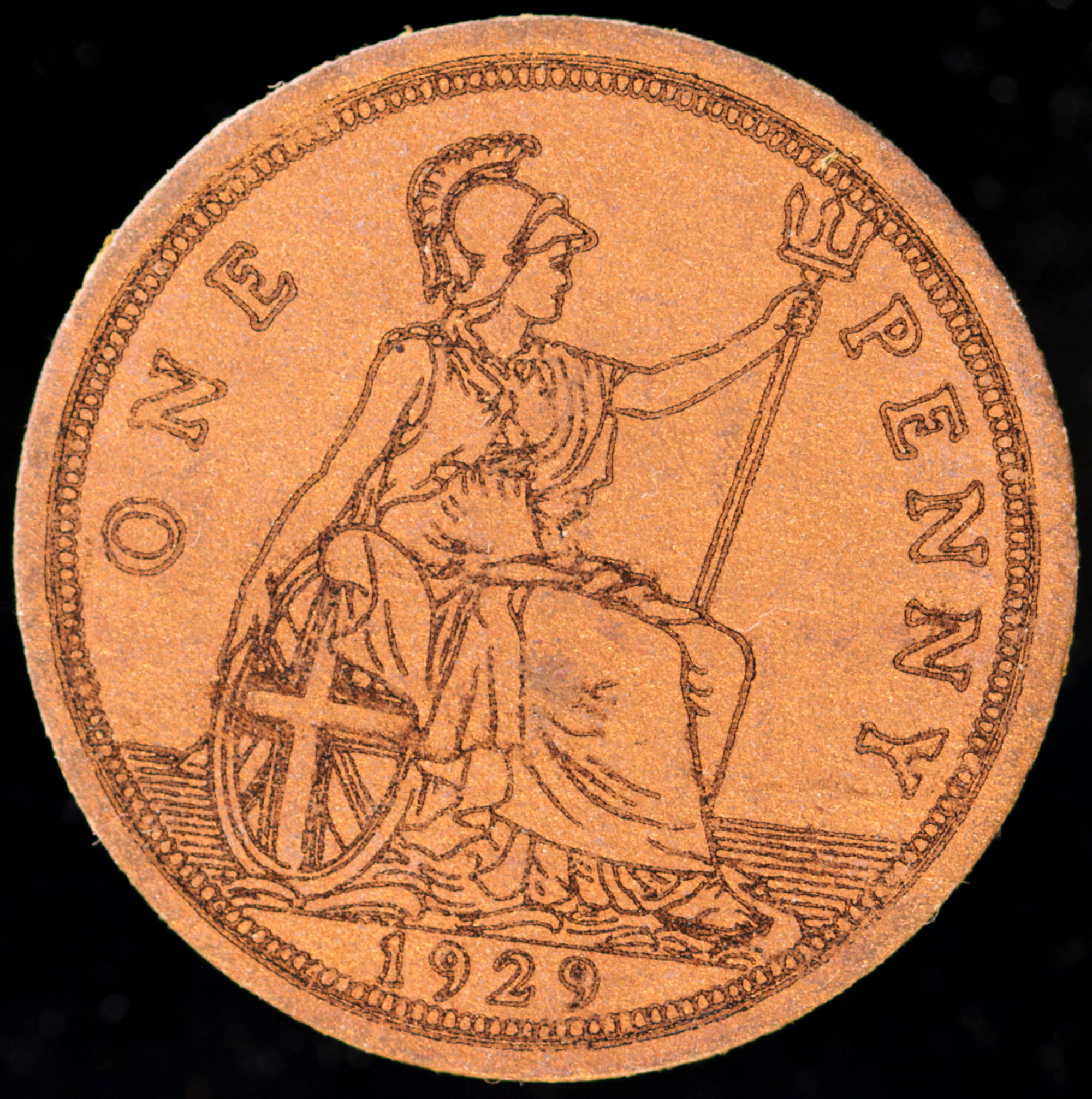 1929 Toy Coin George V Second Coinage Penny - Bronze Card 31 x 1.5mm. Evans 1408