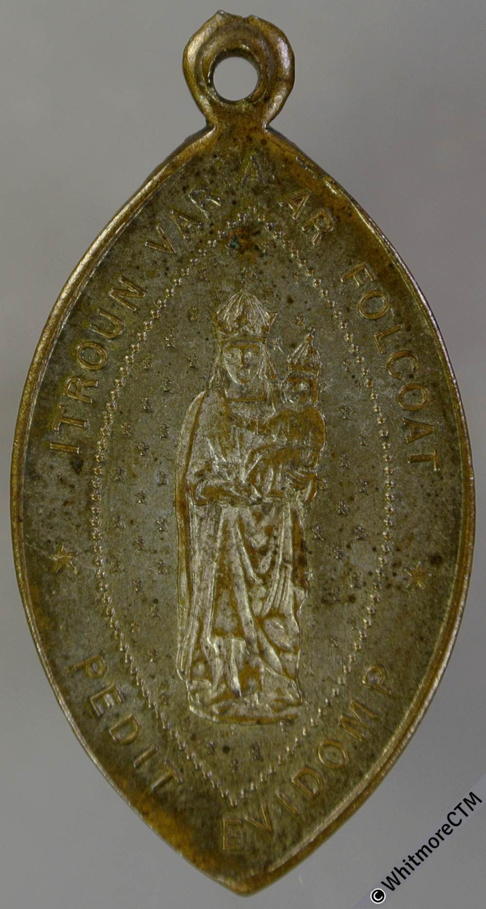 France Brittany 1888 Medal 20x35mm Madonna Child legend in Breton Silvered Brass