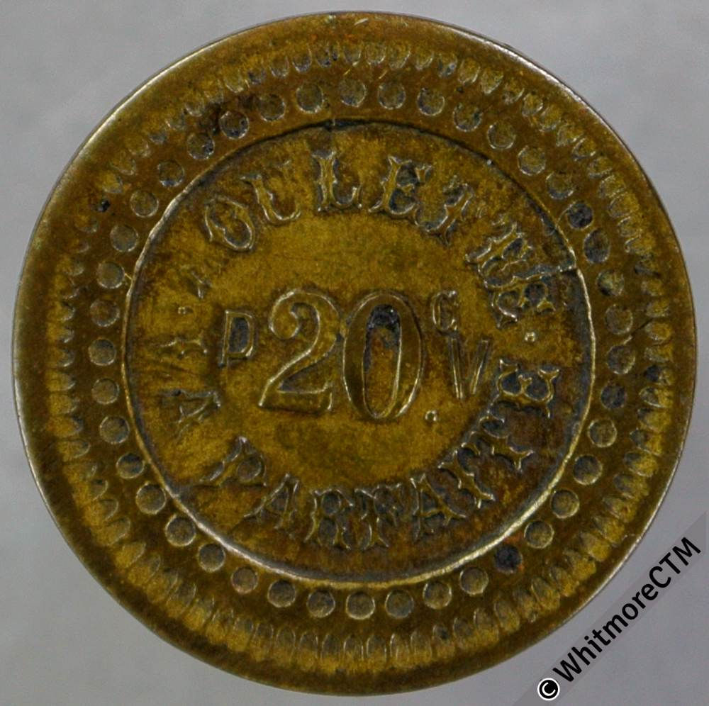 France 20 centimes P.V. Roulette La Parfaite Token 18mm Brass