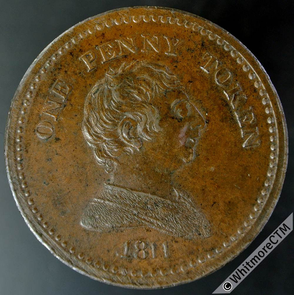 19th Century Penny Token Bristol 419 1811 Bust of George III Arms of City. Rare