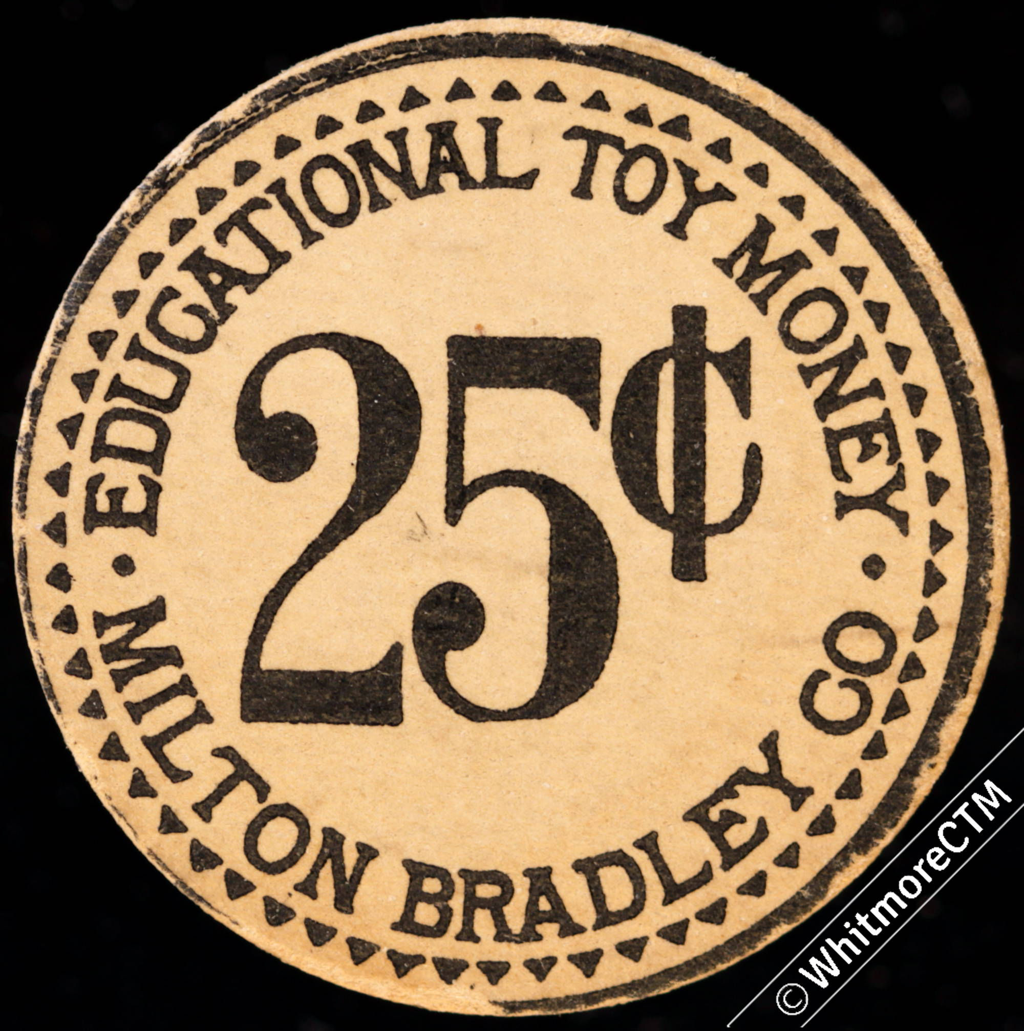 USA 19th C Toy Coin, Milton Bradley Educational Money 25c, 24mm. Clo B42