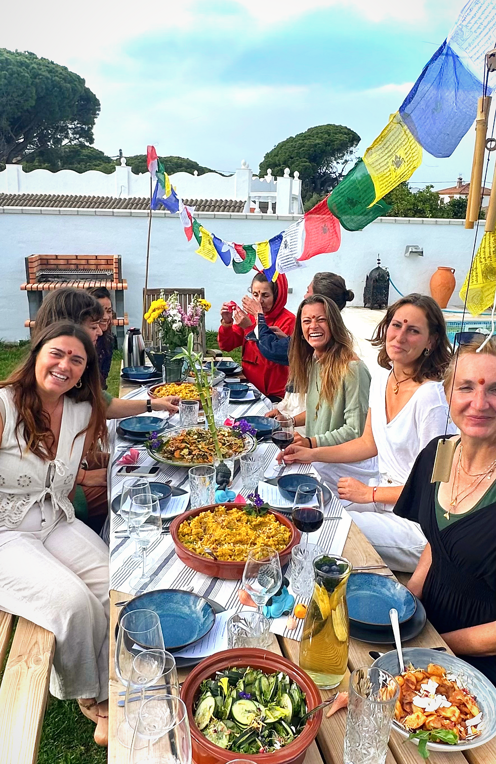 Guests sharing a healthy vegetarian meal