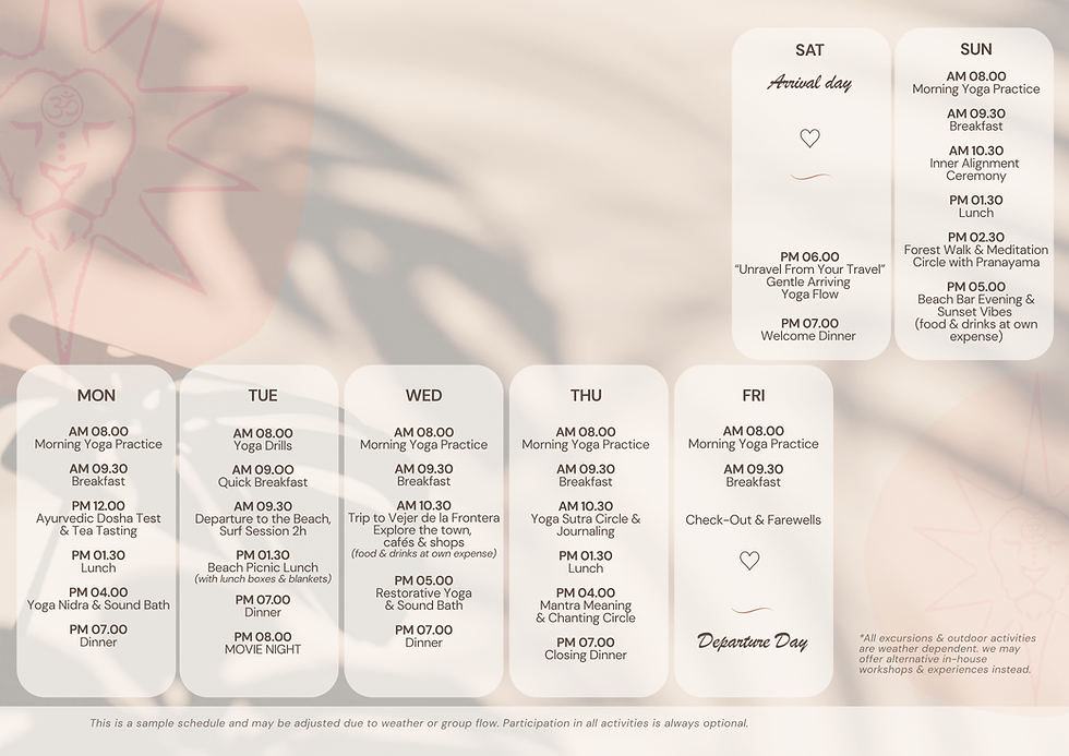 Yoga retreat sample schedule Maria Leona Retreats
