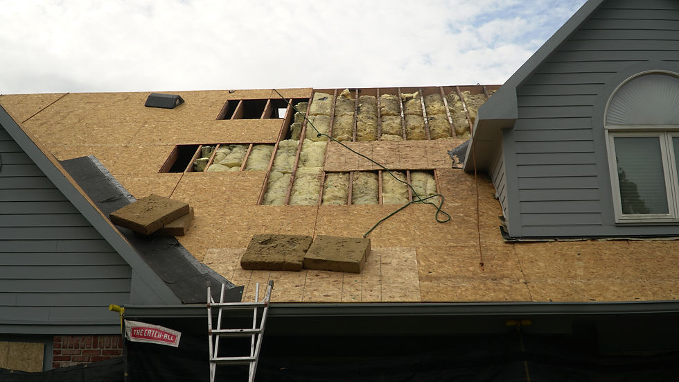 Exposed roof decking during tear-off on a Central Indiana roof replacement