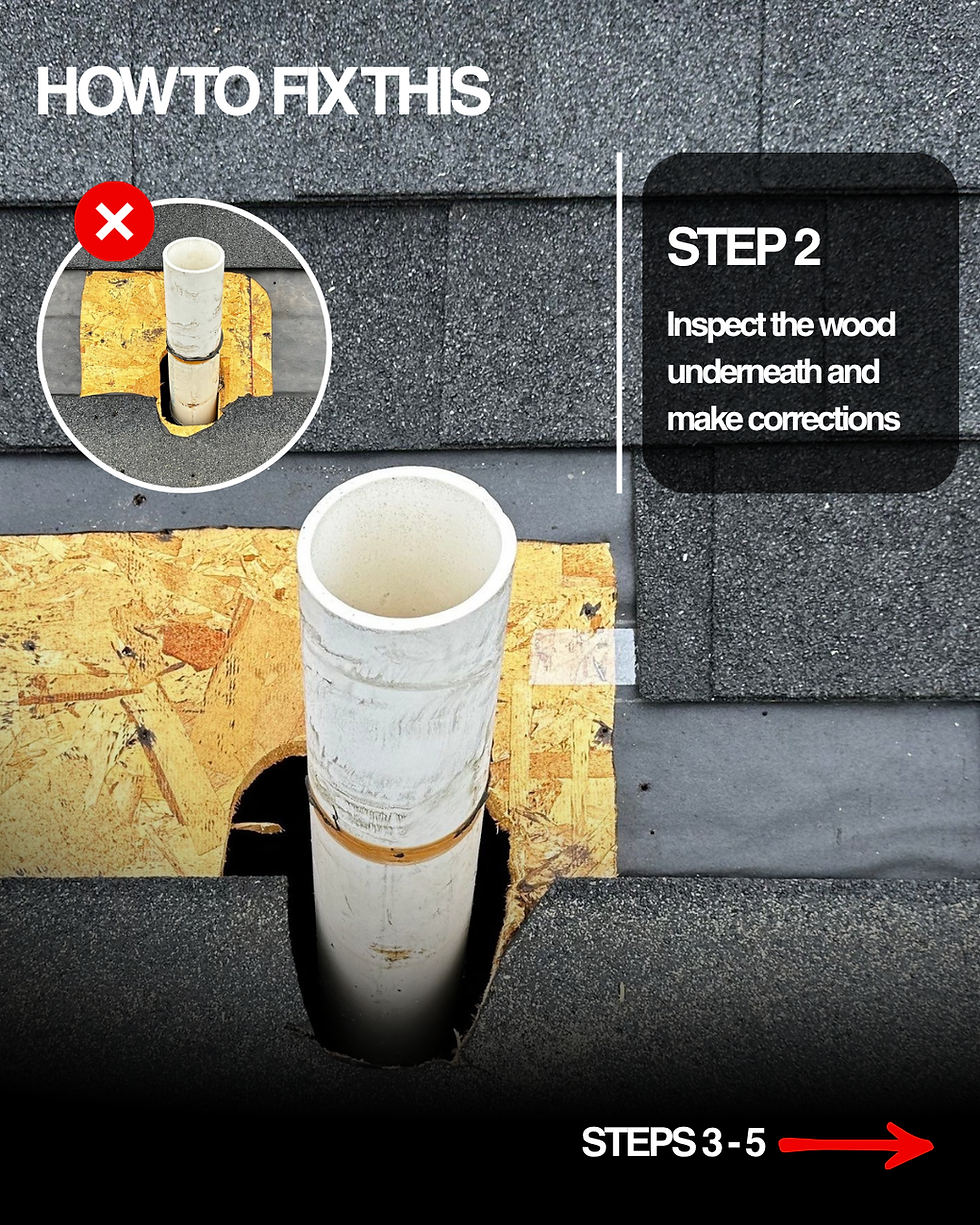 Roof decking inspected around a plumbing vent pipe