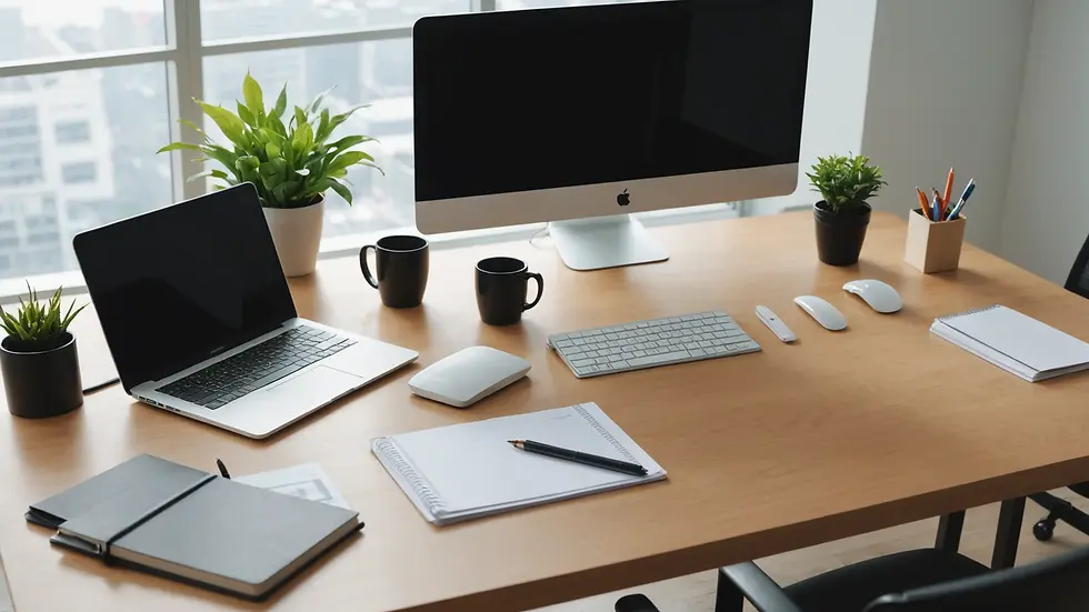 High angle view of a bright and clean office desk