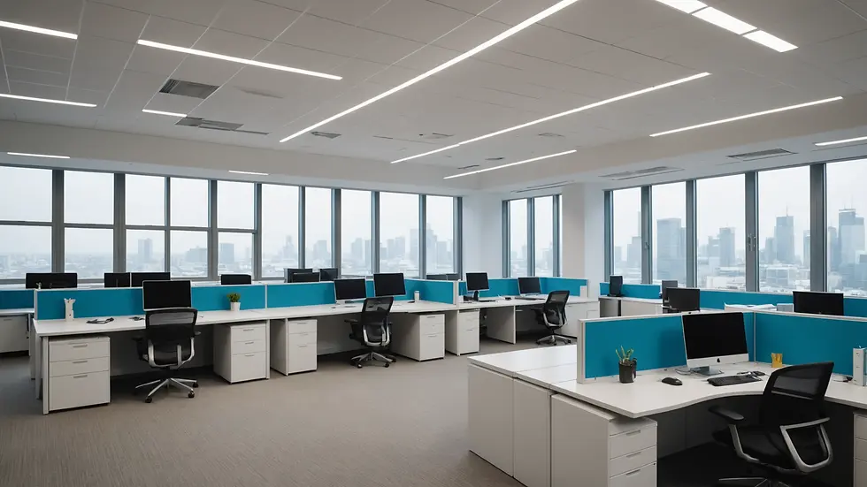 Eye-level view of a sparkling clean office interior with organized spaces