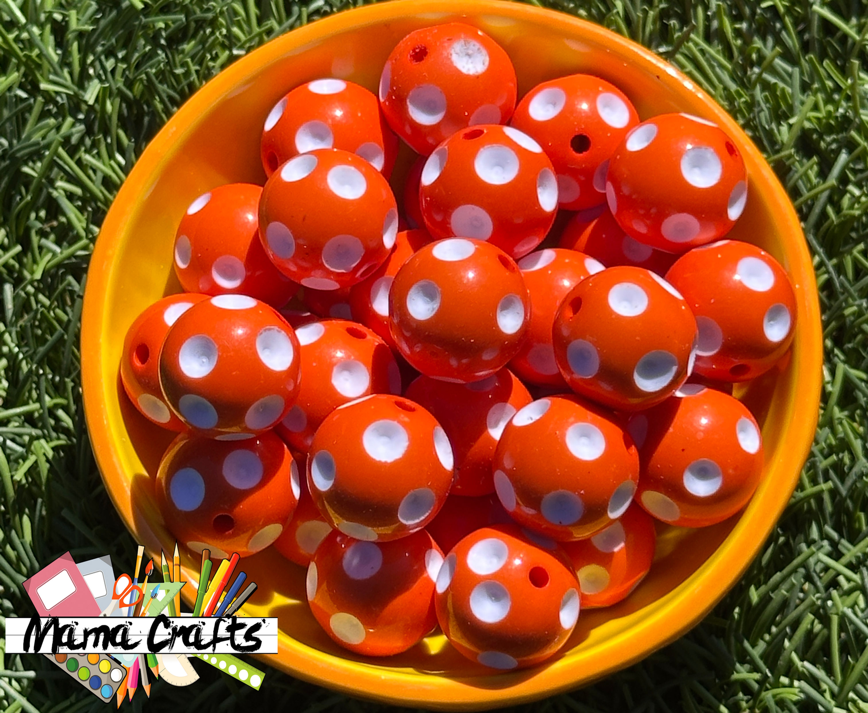 20MM Orange with White Polka Dots Chunky Bubblegum Beads, Acrylic Beads in Bulk,