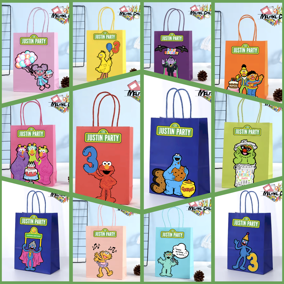 Mix of 5 Sesame Street 3D Favor Bags